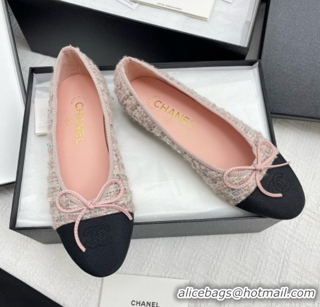 Low Price Chanel Tweed & Grosgrain Ballet Flats CHB71003 Pink