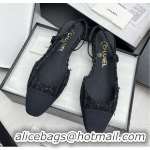 Cheap Chanel Tweed & Grosgrain Slingbacks Flats with Sequins G31319 Black