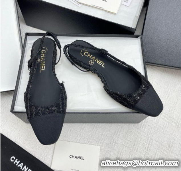 Cheap Chanel Tweed & Grosgrain Slingbacks Flats with Sequins G31319 Black