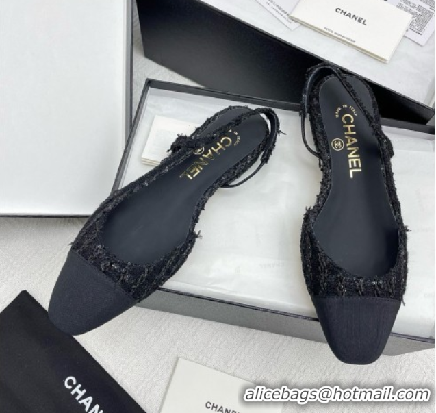 Cheap Chanel Tweed & Grosgrain Slingbacks Flats with Sequins G31319 Black