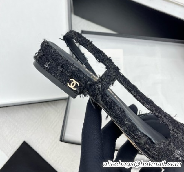 Cheap Chanel Tweed & Grosgrain Slingbacks Flats with Sequins G31319 Black