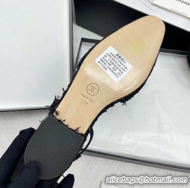Cheap Chanel Tweed & Grosgrain Slingbacks Flats with Sequins G31319 Black
