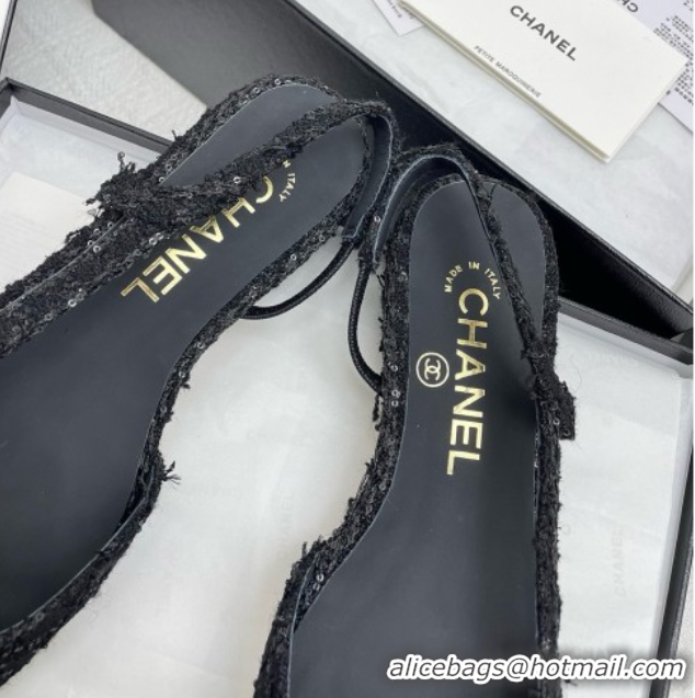 Cheap Chanel Tweed & Grosgrain Slingbacks Flats with Sequins G31319 Black