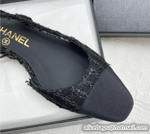Cheap Chanel Tweed & Grosgrain Slingbacks Flats with Sequins G31319 Black