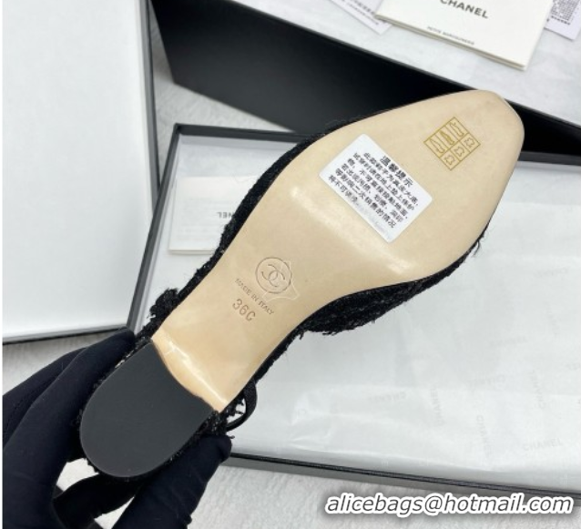 Best Price Chanel Tweed & Grosgrain Slingbacks Pumps with Sequins G31318 6.5cm Heel Black