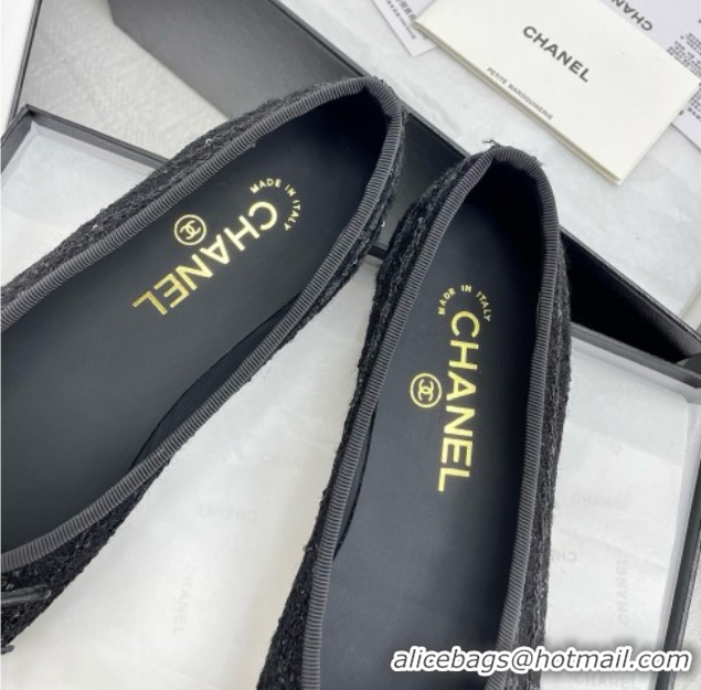 Original Cheap Chanel Tweed & Grosgrain Ballet Flats with Sequins CHB71006 Black