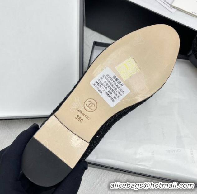 Original Cheap Chanel Tweed & Grosgrain Ballet Flats with Sequins CHB71006 Black