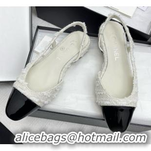 Purchase Chanel Tweed & Patent Leather Slingbacks Flats G31319 White/Black