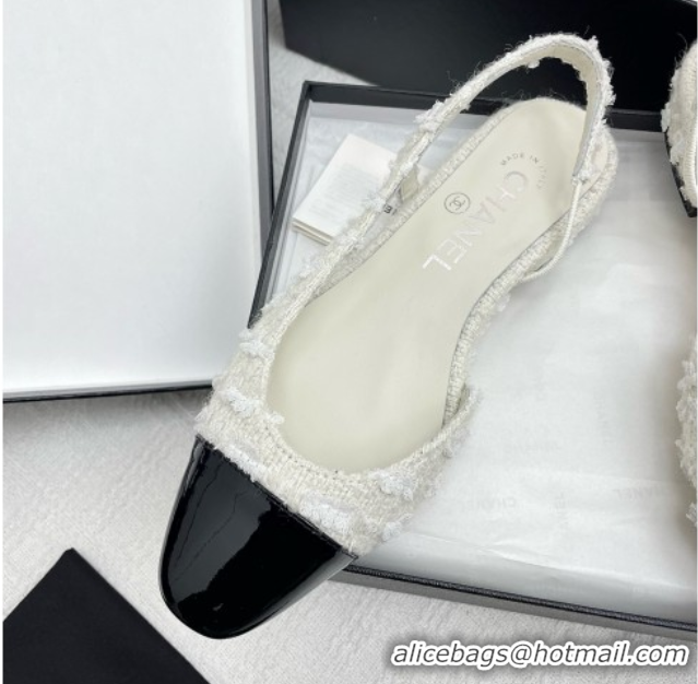 Purchase Chanel Tweed & Patent Leather Slingbacks Flats G31319 White/Black