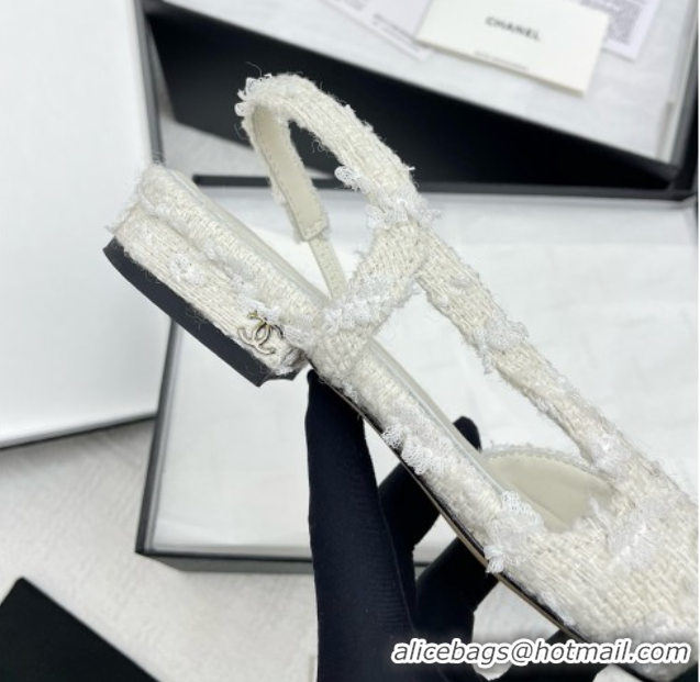 Purchase Chanel Tweed & Patent Leather Slingbacks Flats G31319 White/Black