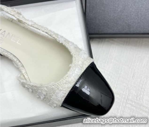 Purchase Chanel Tweed & Patent Leather Slingbacks Flats G31319 White/Black
