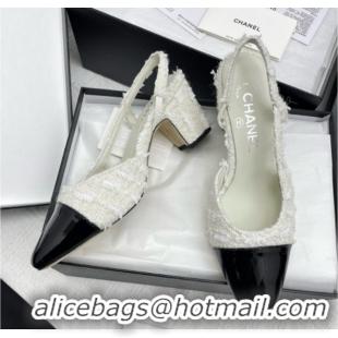 Classic Hot Chanel Tweed & Patent Leather Slingbacks Pumps 6.5cm Heel G31318 Black/White