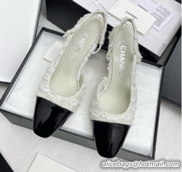 Classic Hot Chanel Tweed & Patent Leather Slingbacks Pumps 6.5cm Heel G31318 Black/White