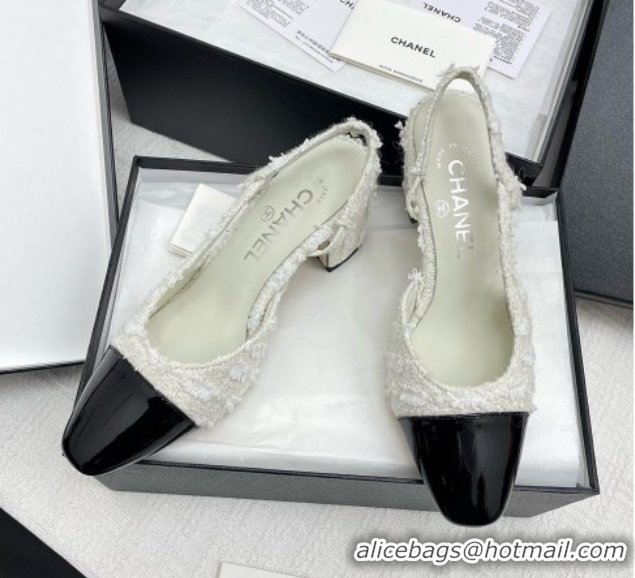 Classic Hot Chanel Tweed & Patent Leather Slingbacks Pumps 6.5cm Heel G31318 Black/White