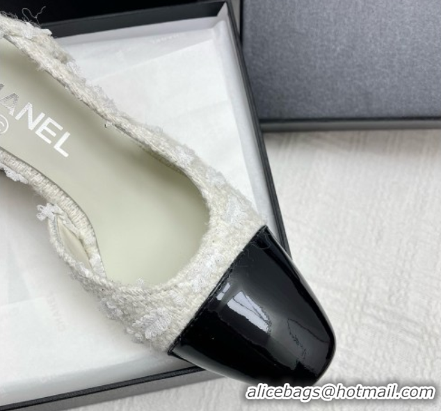 Classic Hot Chanel Tweed & Patent Leather Slingbacks Pumps 6.5cm Heel G31318 Black/White