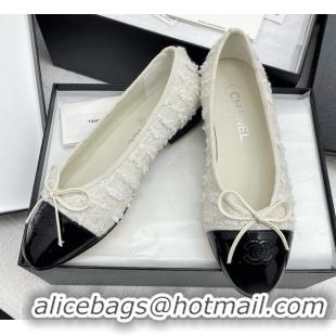 Grade Chanel Tweed & Patent Leather Ballet Flats Black/White 071009