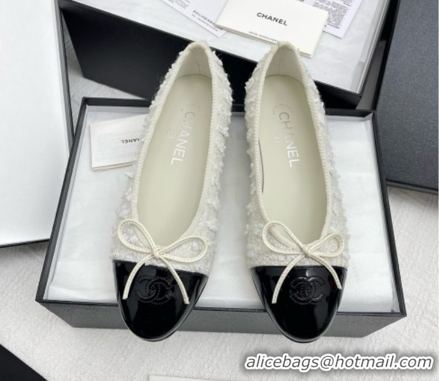 Grade Chanel Tweed & Patent Leather Ballet Flats Black/White 071009