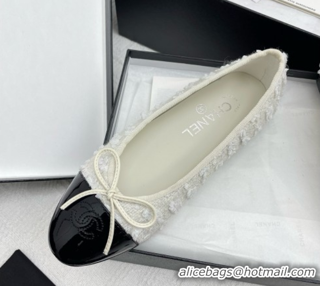 Grade Chanel Tweed & Patent Leather Ballet Flats Black/White 071009