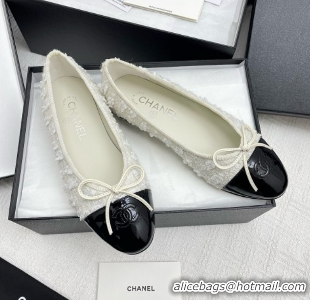 Grade Chanel Tweed & Patent Leather Ballet Flats Black/White 071009