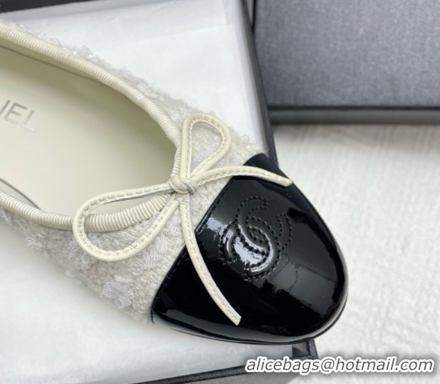 Grade Chanel Tweed & Patent Leather Ballet Flats Black/White 071009