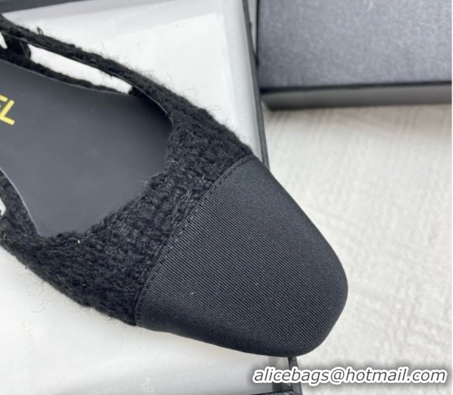 Pretty Style Chanel Tweed & Grosgrain Slingbacks Flats G31319 Black