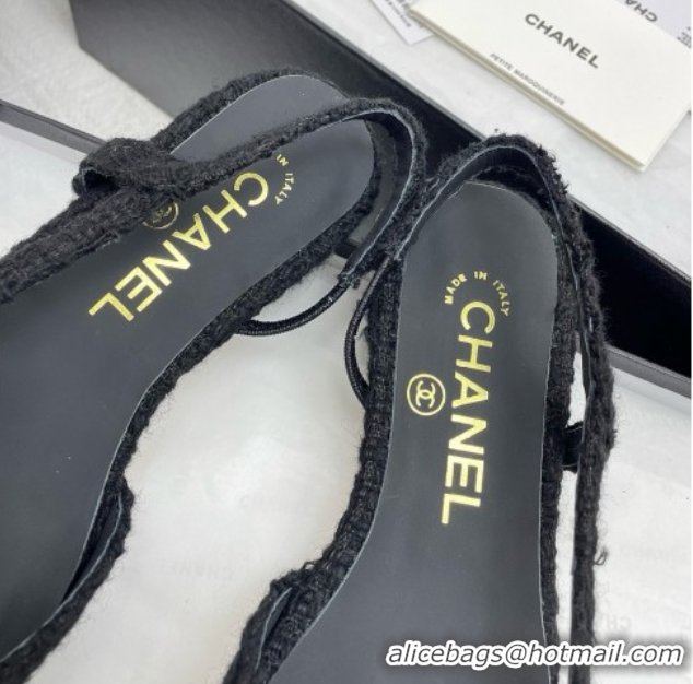 Pretty Style Chanel Tweed & Grosgrain Slingbacks Flats G31319 Black