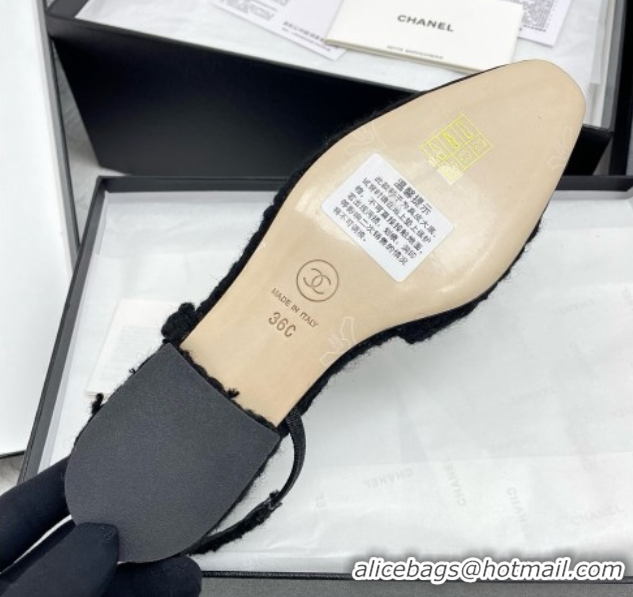 Pretty Style Chanel Tweed & Grosgrain Slingbacks Flats G31319 Black