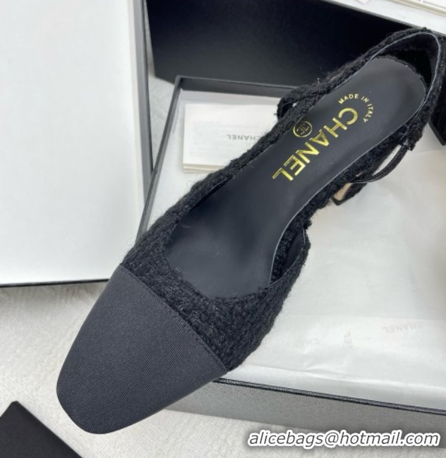 Sophisticated Chanel Tweed & Grosgrain Slingbacks Pumps G31318 6.5cm Heel Black