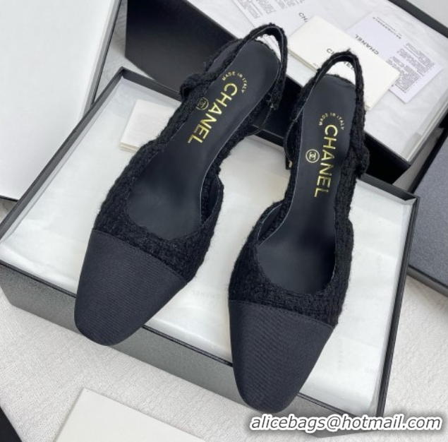 Sophisticated Chanel Tweed & Grosgrain Slingbacks Pumps G31318 6.5cm Heel Black
