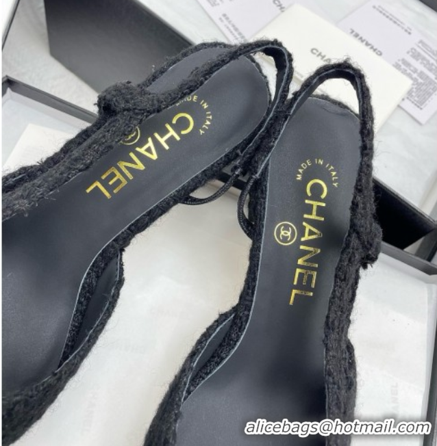 Sophisticated Chanel Tweed & Grosgrain Slingbacks Pumps G31318 6.5cm Heel Black