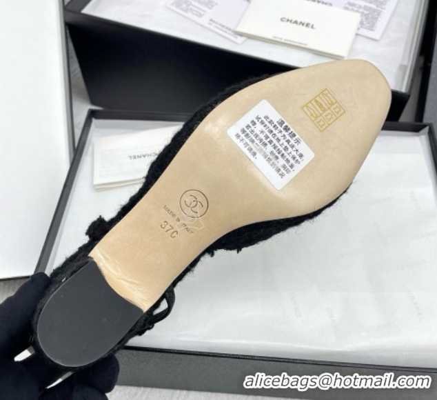 Sophisticated Chanel Tweed & Grosgrain Slingbacks Pumps G31318 6.5cm Heel Black