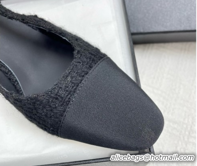 Sophisticated Chanel Tweed & Grosgrain Slingbacks Pumps G31318 6.5cm Heel Black