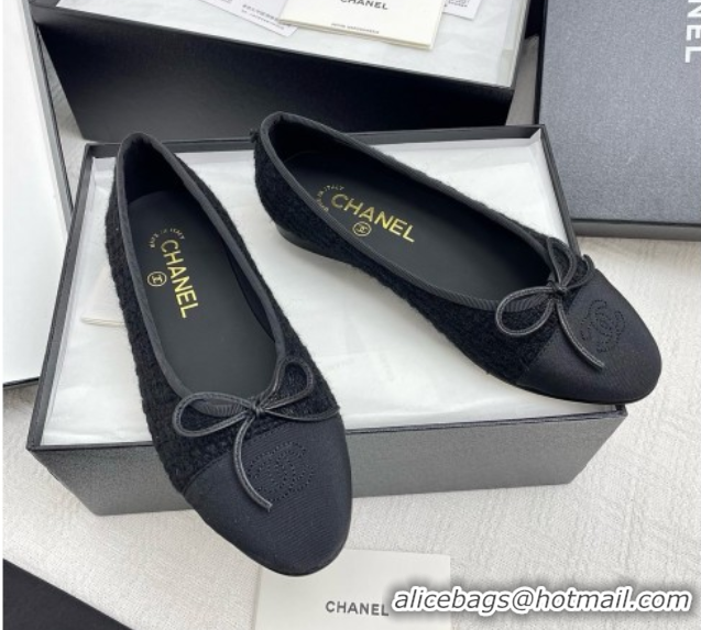 Charming Chanel Tweed & Grosgrain Ballet Flats CNB71012 Black