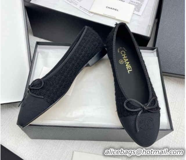 Charming Chanel Tweed & Grosgrain Ballet Flats CNB71012 Black