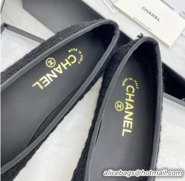 Charming Chanel Tweed & Grosgrain Ballet Flats CNB71012 Black