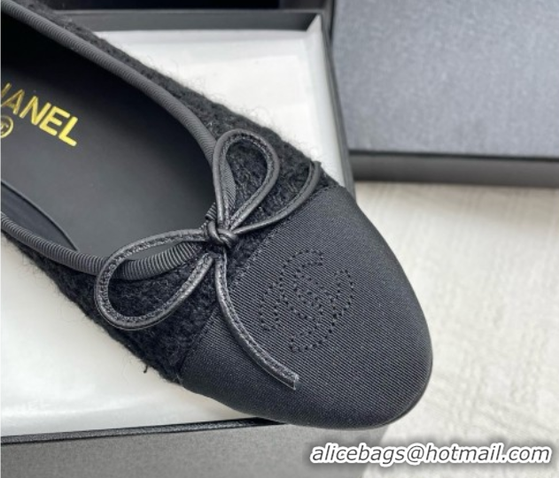 Charming Chanel Tweed & Grosgrain Ballet Flats CNB71012 Black