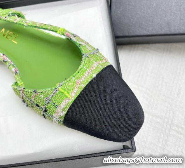 Durable Chanel Tweed & Grosgrain Slingbacks Flats G31319 Green