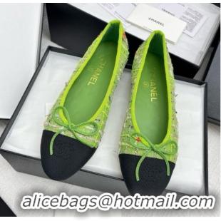 Best Product Chanel Tweed & Grosgrain Ballet Flats CNB71015 Green