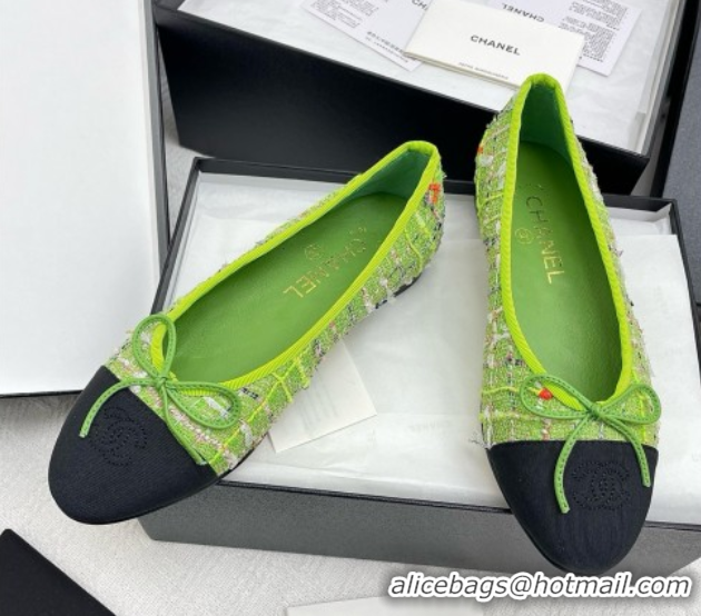 Best Product Chanel Tweed & Grosgrain Ballet Flats CNB71015 Green