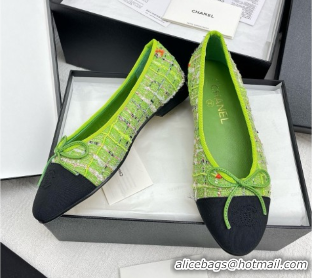 Best Product Chanel Tweed & Grosgrain Ballet Flats CNB71015 Green