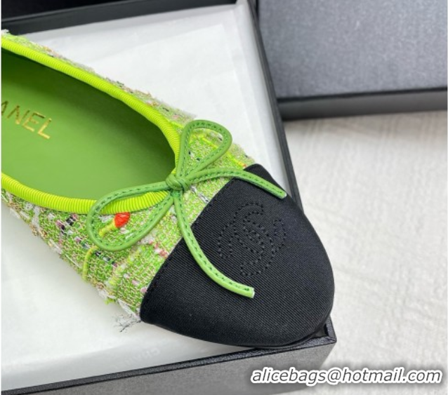 Best Product Chanel Tweed & Grosgrain Ballet Flats CNB71015 Green