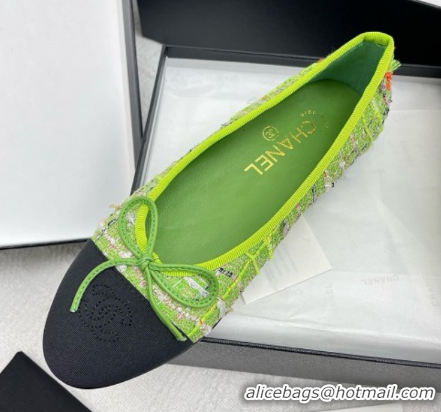 Best Product Chanel Tweed & Grosgrain Ballet Flats CNB71015 Green