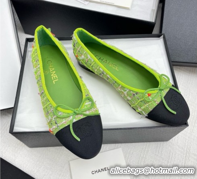 Best Product Chanel Tweed & Grosgrain Ballet Flats CNB71015 Green
