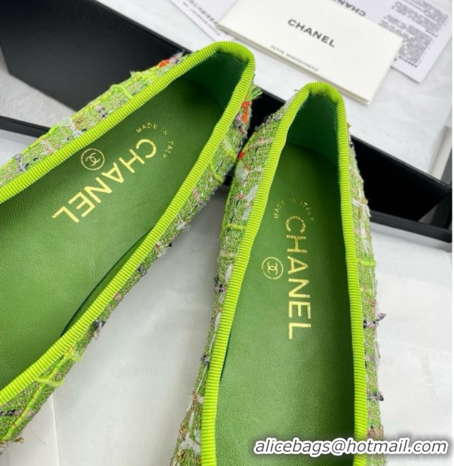 Best Product Chanel Tweed & Grosgrain Ballet Flats CNB71015 Green