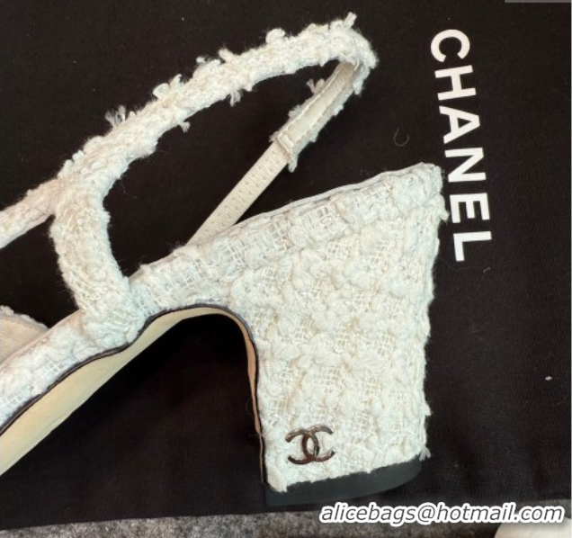 Luxury Cheap Chanel Tweed & Grosgrain Slingback Pumps G31318 6.5cm White/Black