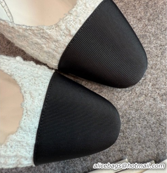 Luxury Cheap Chanel Tweed & Grosgrain Slingback Pumps G31318 6.5cm White/Black