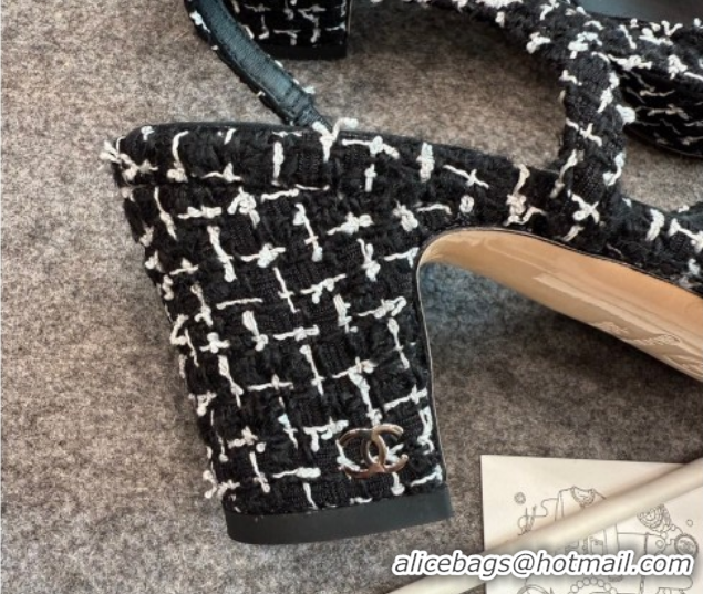Luxury Chanel Tweed & Grosgrain Slingback Pumps G31318 6.5cm Black/White