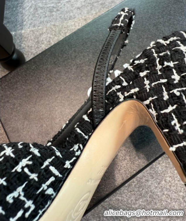 Luxury Chanel Tweed & Grosgrain Slingback Pumps G31318 6.5cm Black/White