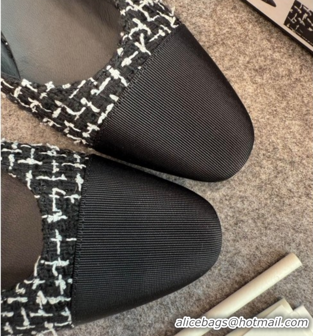 Luxury Chanel Tweed & Grosgrain Slingback Pumps G31318 6.5cm Black/White