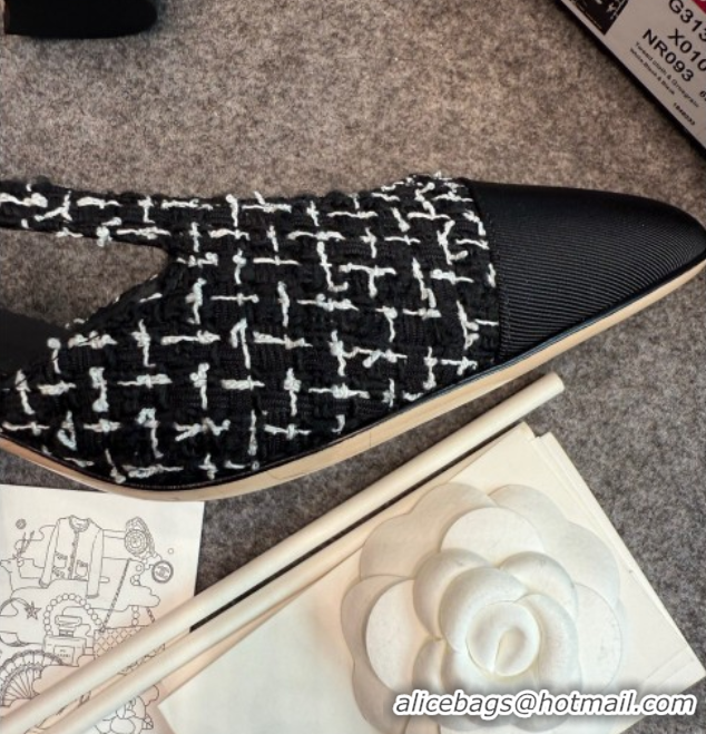 Luxury Chanel Tweed & Grosgrain Slingback Pumps G31318 6.5cm Black/White